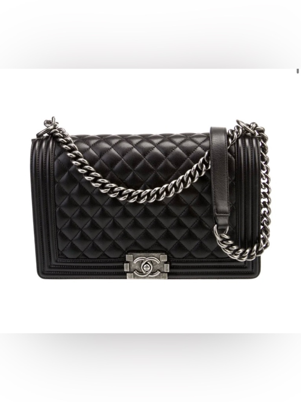 CHANEL Large Black Quilted Leather Boy Bag with Gunmetal Silver Hardware